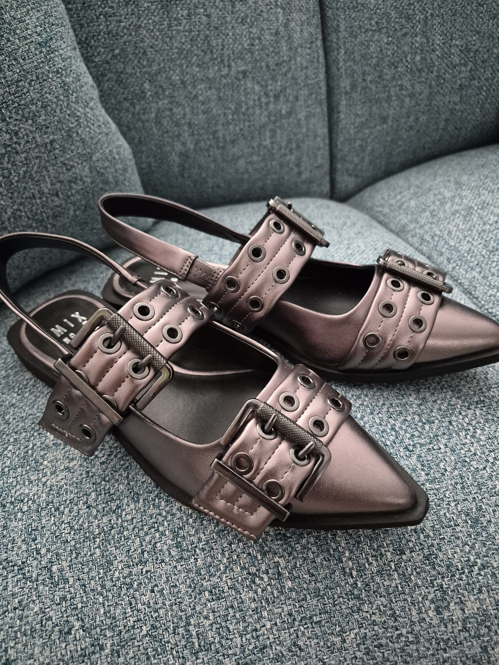 Mix No. 6 Metallic Dark Silver Iridescent Buckle Flats - Picture 6 of 12
